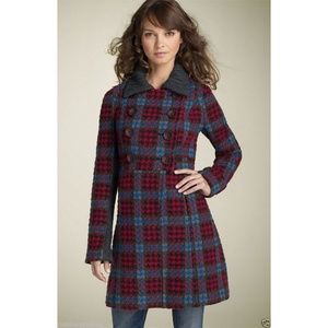 Free People Plaid Wool Blend Coat Double Breasted